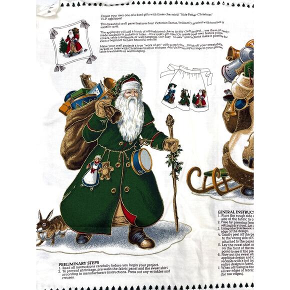 Cranston VIP "Olde Father Christmas" Appliqué Panels Set of Three Panels 1980s - Picture 3 of 6